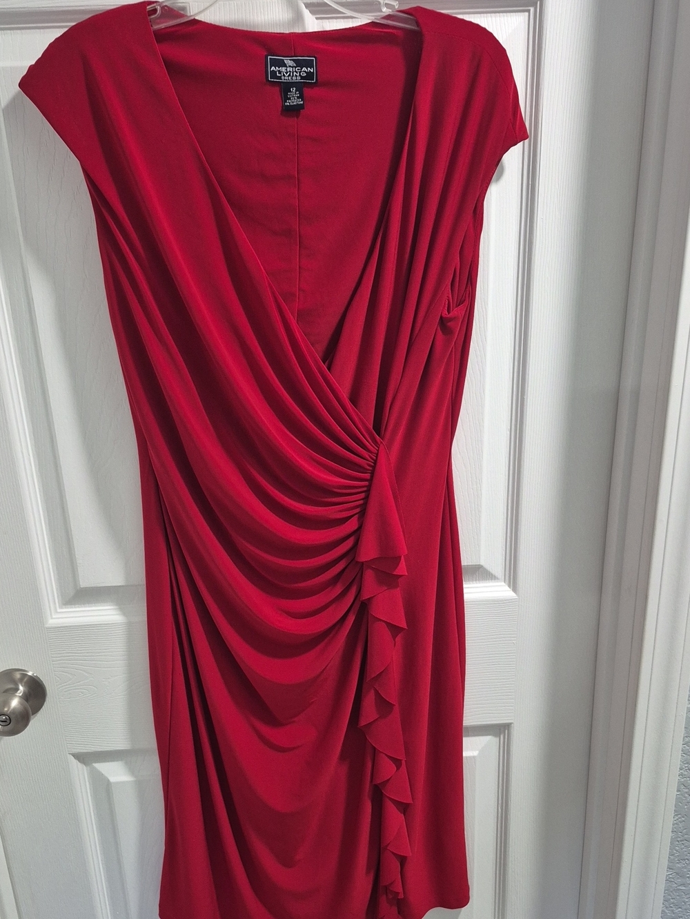 American Living Vibrant Red Draped Wrap Midi Dress